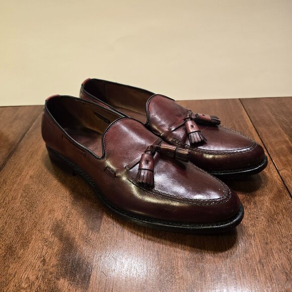 ALLEN EDMONDS Grayson Tassel Loafers Burgundy Leather Size 9 1/2A Made in USA - Picture 1 of 13